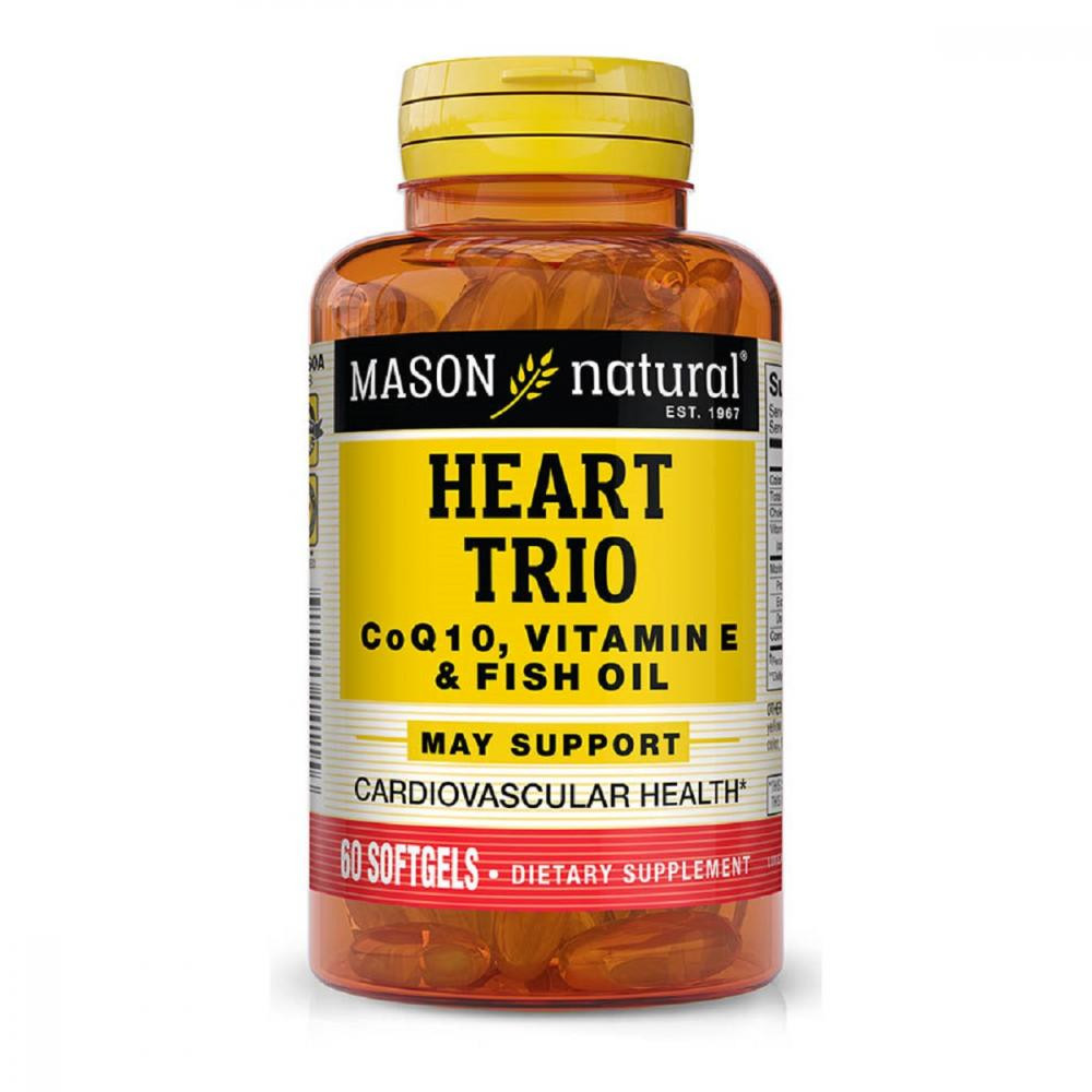 Mason Natural Здоровье Сердца и Сосудов, Heart Trio CoQ10, Vitamin E & Fish Oil, , 60 гелевых капсул - зображення 1