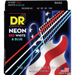 DR NUSAB-40 Hi-Def Neon Red White & Blue K3 Coated Light Bass Guitar 4 Strings 40/100