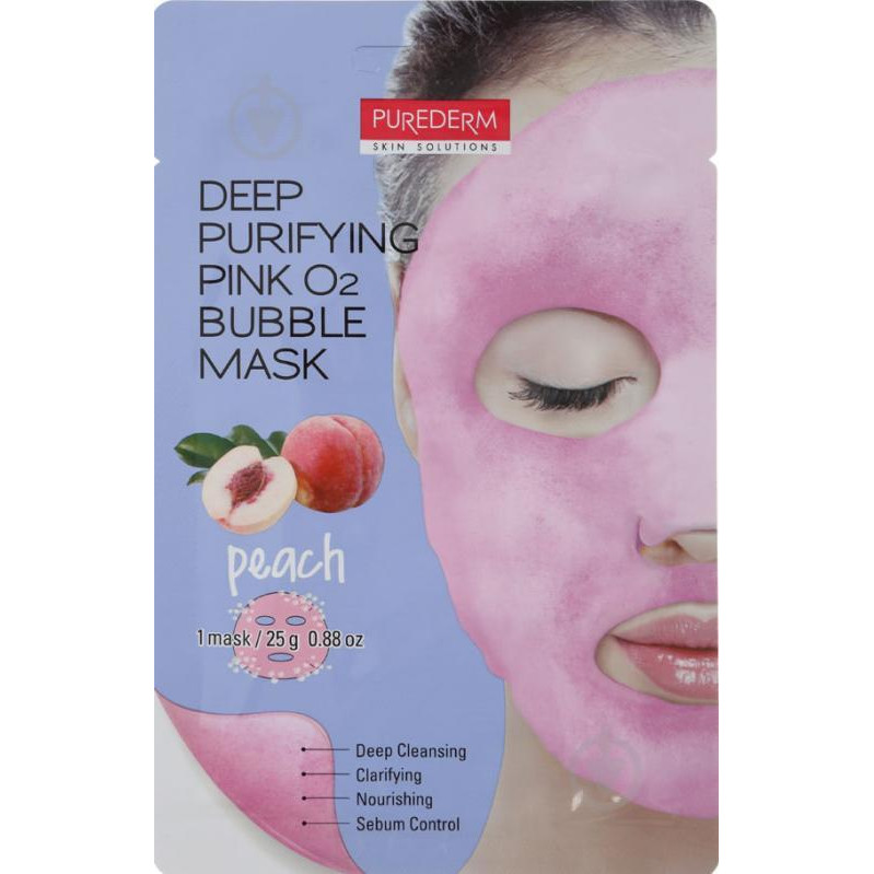 Purederm Глубокоочищающая пенящаяся маска  Персик Deep Purifying Pink O2 Bubble Mask Peach 25 г (880954119325 - зображення 1