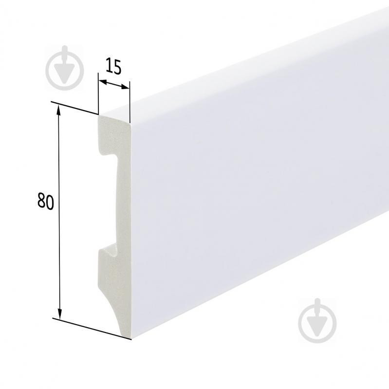 King Floor Плинтус JC885-W1 белый 2000х80х15 мм - зображення 1