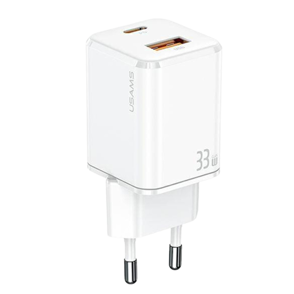 USAMS US-CC144 T43 GaN Mini USB-A/USB-C PD&QC3.0 33W 3A White - зображення 1