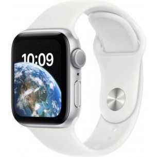 Apple Watch SE 2 GPS 40mm Silver Aluminum Case with White Sport Band (MNJV3) - зображення 1