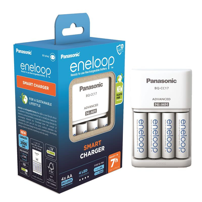 Panasonic Eneloop Advanced BQ-CC17 + Eneloop 4xAA 2000 mAh plastic free pack (K-KJ17MCD40E) - зображення 1