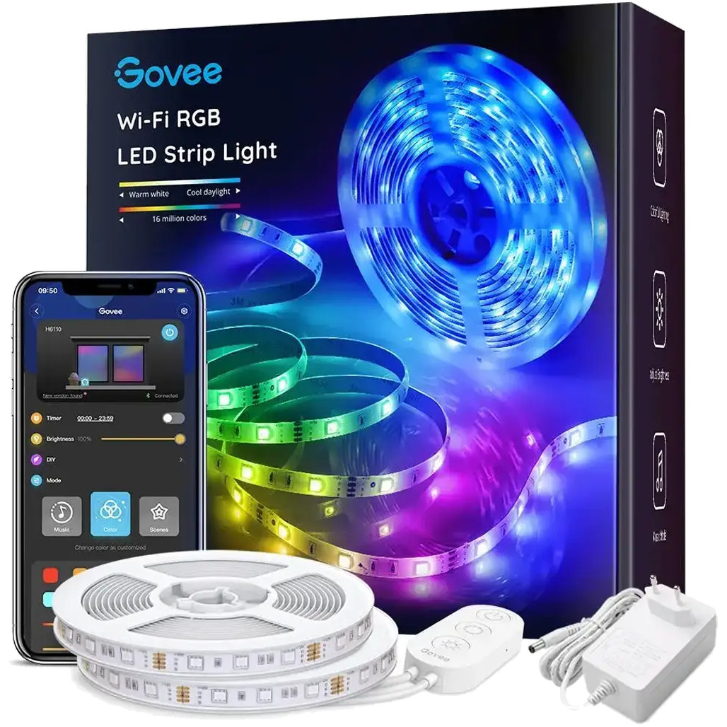 Govee Wi-Fi RGB LED Strip Light (2х5м) купить в интернет-магазине: цены на  светодиодная лента Wi-Fi RGB LED Strip Light (2х5м) - отзывы и обзоры, фото  и характеристики. Сравнить предложения в Украине: Киев,