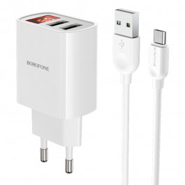 Borofone BA58A Mighty 2xUSB-A, 2.4A White Micro-USB (BA58AMW)