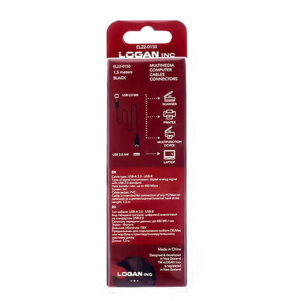 Logan USB 2.0 AM/BM 1.5m Black (EL22-0150) - зображення 1