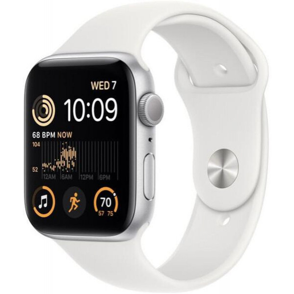 Apple Watch SE 2 GPS 44mm Silver Aluminum Case with White Sport Band (MNK23) - зображення 1
