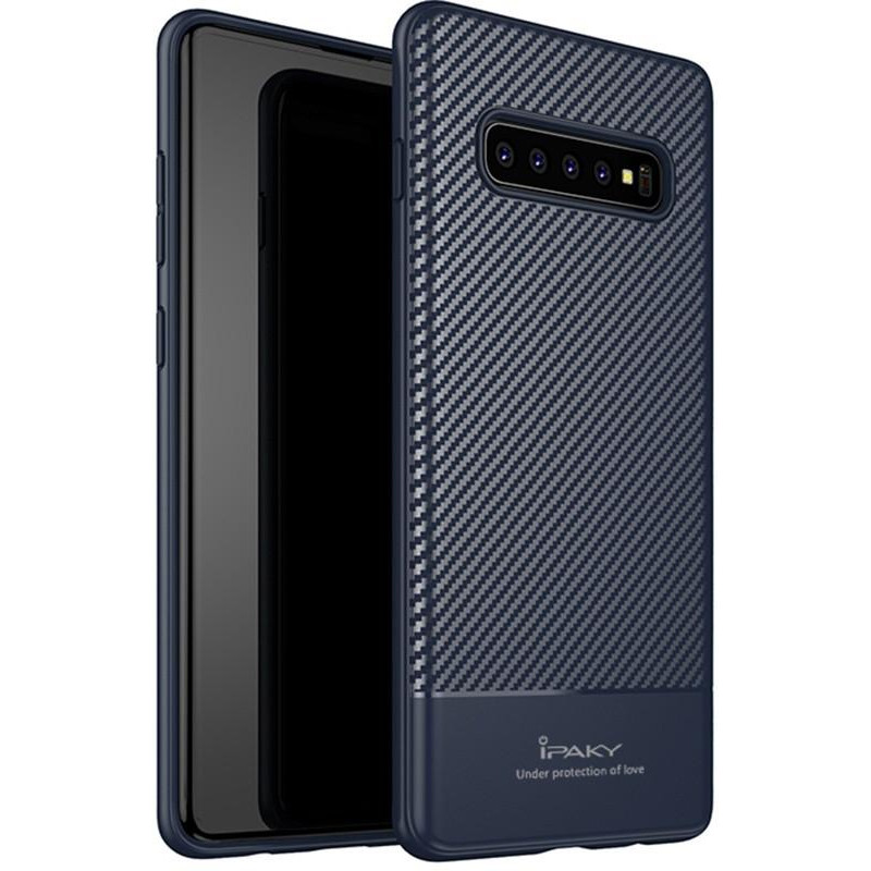iPaky Carbon Fiber Series/TPU Case With Carbon Fiber Samsung Galaxy S10+ Blue - зображення 1