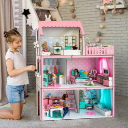 NestWood Кукольный домик  Люкс Лайт розовый для кукол Барби без мебели (kdb005_L)