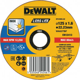 DeWALT Круг отрезной DeWALT INOX Long Life, нержавеющая сталь / листовой металл, 125 x 1.6 x 22.23 мм