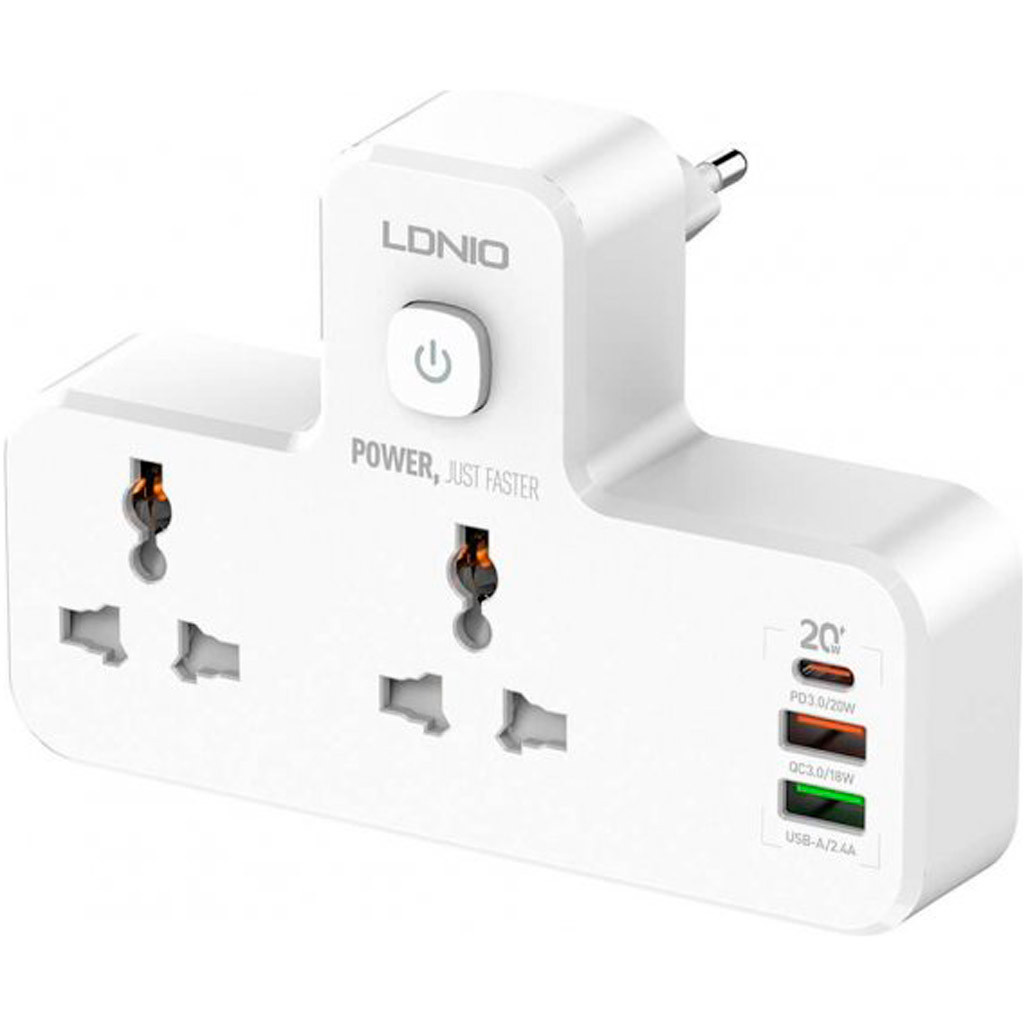 LDNIO SC2311 PD20W/QC3.0 2x220V+2USB+Type-C White - зображення 1