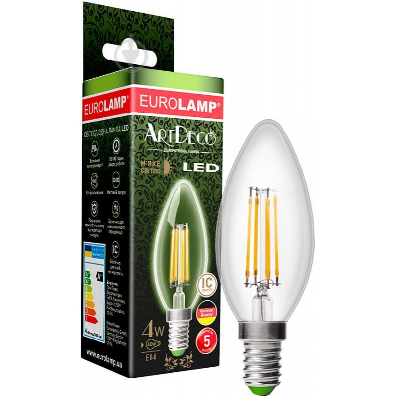 EUROLAMP LED ArtDeco свеча 4W E14 2700K филамент (LED-CL-04142(deco)) - зображення 1