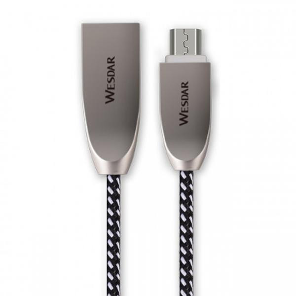 Wesdar T10 microUSB 1m 3A braided Black - зображення 1