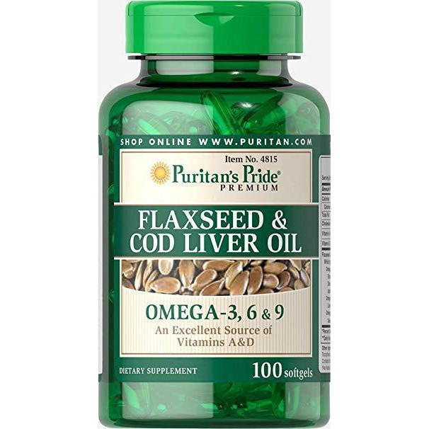 Puritan's Pride Flaxseed & Cod Liver Oil 1000 100капс - зображення 1