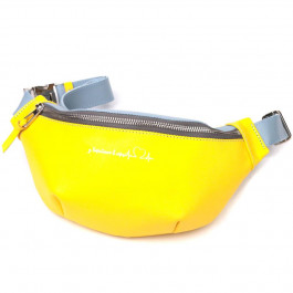 Grande Pelle Патріотична шкіряна сумка-бананка комбі двох кольорів Серце  16760 Жовто-блакитна