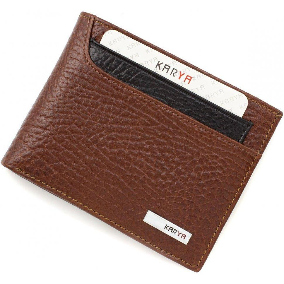 Karya Шкіряний чоловічий гаманець у коричневому кольорі під картки та дрібниця  (19894) - зображення 1