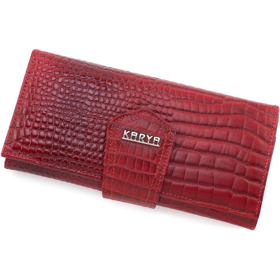 Karya Червоний жіночий гаманець з фактурою під крокодила з натуральної шкіри  (15506) - зображення 1