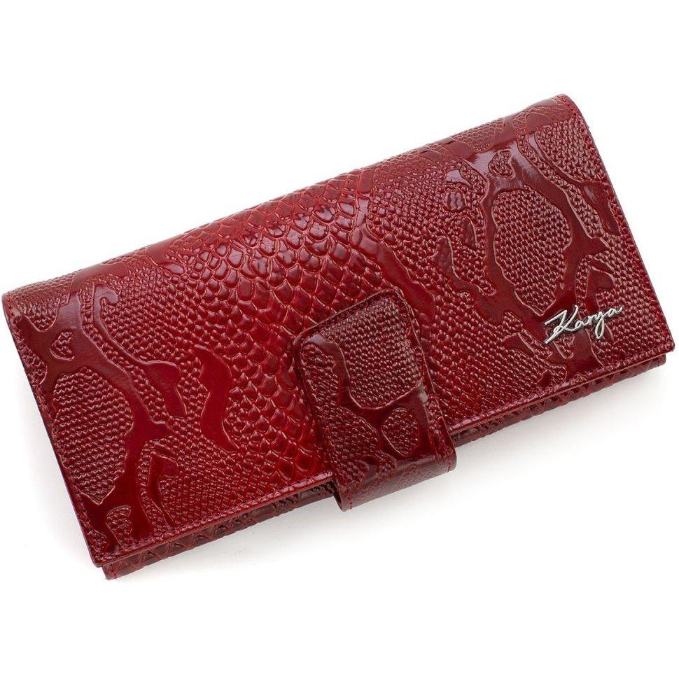 Karya Червоний жіночий великий гаманець із натуральної шкіри з фактурою змії  (19512) - зображення 1