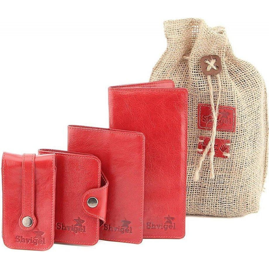 SHVIGEL Жіночий подарунковий набір червоного кольору повністю з натуральної шкіри  (0-9001) - зображення 1