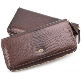 ST Leather Женский лаковый кошелек на молнии под много карточек  (16323) (S7001A Dark brown)