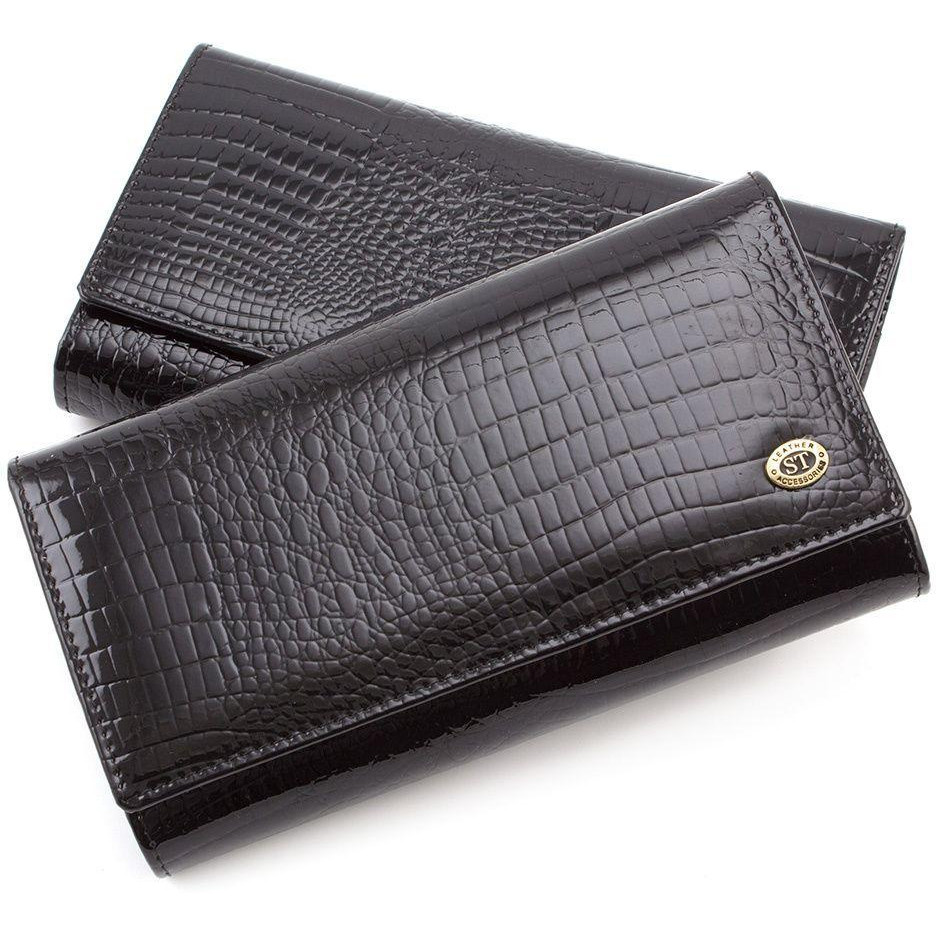 ST Leather Черный лаковый кошелек с узором под рептилию  (16279) (S8001A Black) - зображення 1