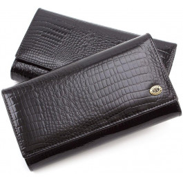 ST Leather Черный лаковый кошелек с узором под рептилию  (16279) (S8001A Black)
