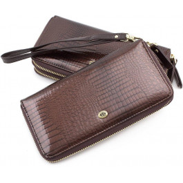 ST Leather Лаковый коричневый кошелек с золотистой молнией  (16321) (S4001A Dark brown)