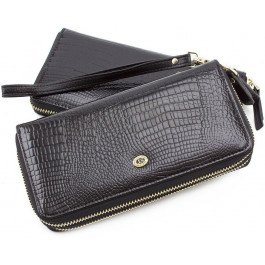ST Leather Черный лаковый кошелек-клатч на две молнии  (16316) (S5001A Black)