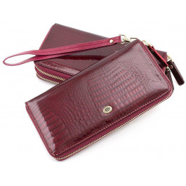 ST Leather Стильный лаковый кошелек с ремешком для руки на молнии  (16317) (S4001A Bordeaux)