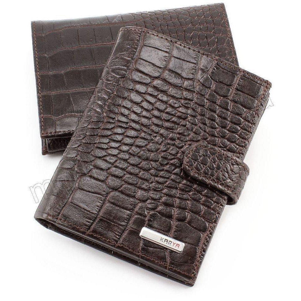 Karya Вертикальний шкіряний гаманець з тисненням під крокодила  (0957-57) - зображення 1