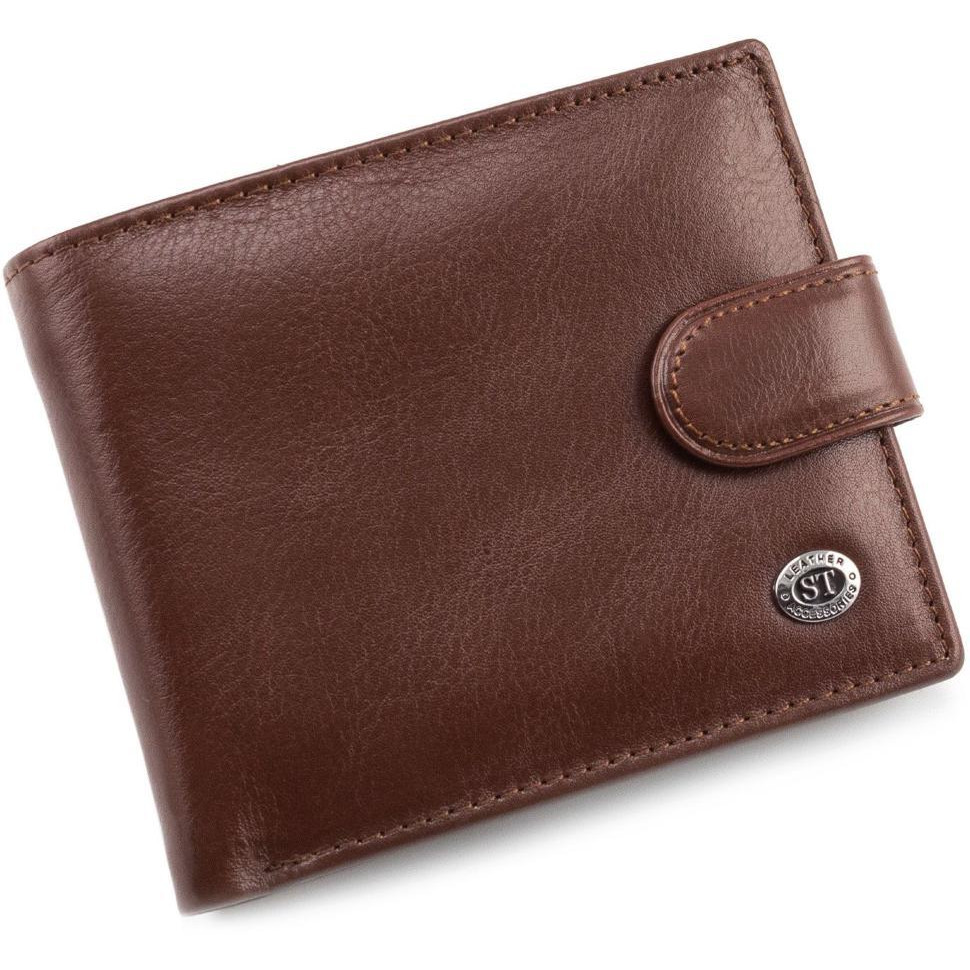 ST Leather Стильный кожаный кошелек на кнопке  (16558) (ST B104 coffee) - зображення 1