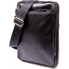 SHVIGEL Чоловіча чорна сумка-планшет з накладною кишенею на блискавці в гладкій шкірі  (11281)