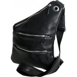 VIP Collection Чоловіча чорна сумка-слінг з натуральної шкіри з безліччю кишень  (21099)