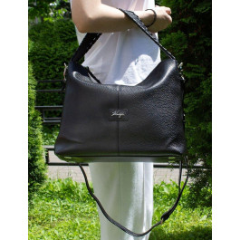 Karya Містка жіноча сумка із чорної шкіри флотар на дві блискавки  (21036)