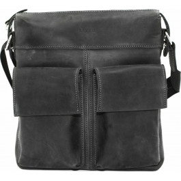 Vatto Винтажная наплечная мужская сумка черного цвета  (12070)