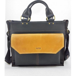Vatto Стильная мужская сумка портфель из кожи Крейзи черная с желтым  (11692)