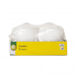 Auchan Свечка цилиндрическая белая, 3,5х4,5 см, 4 шт. (3245678377338)