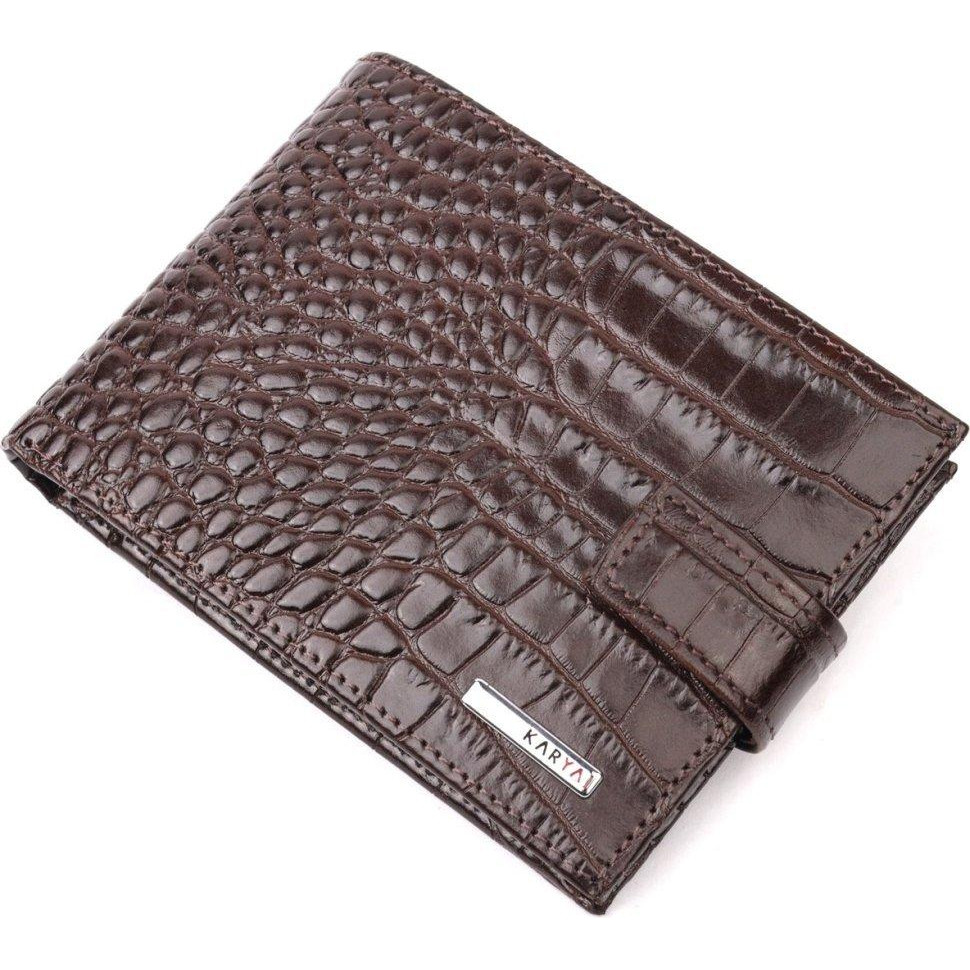 Karya Класичний коричневий чоловічий гаманець із натуральної шкіри з тисненням під крокодила  (2421199) - зображення 1