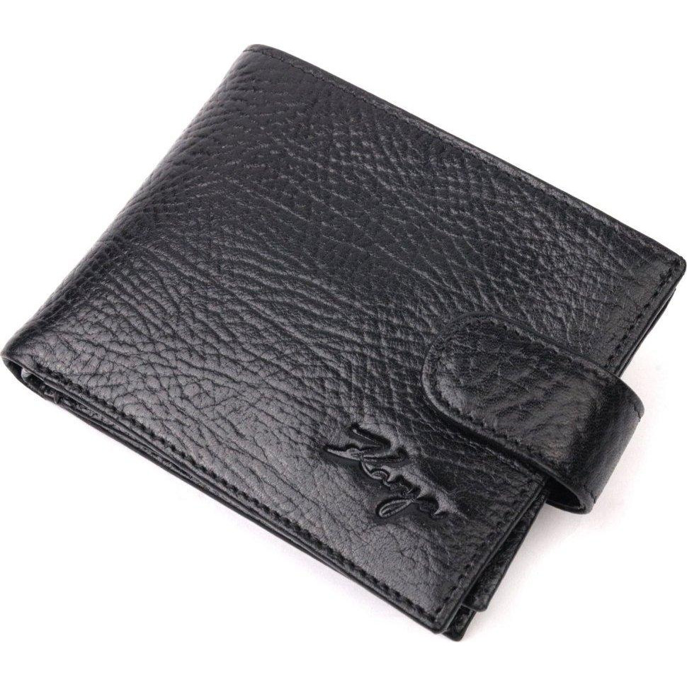 Karya Класичний чоловічий гаманець із натуральної шкіри чорного кольору з хлястиком на кнопці  (2421077) - зображення 1