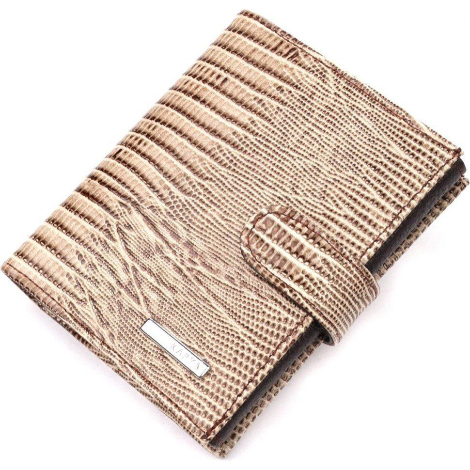 Karya Компактний гаманець бежевий з натуральної шкіри під змію на кнопці  (2421041) - зображення 1