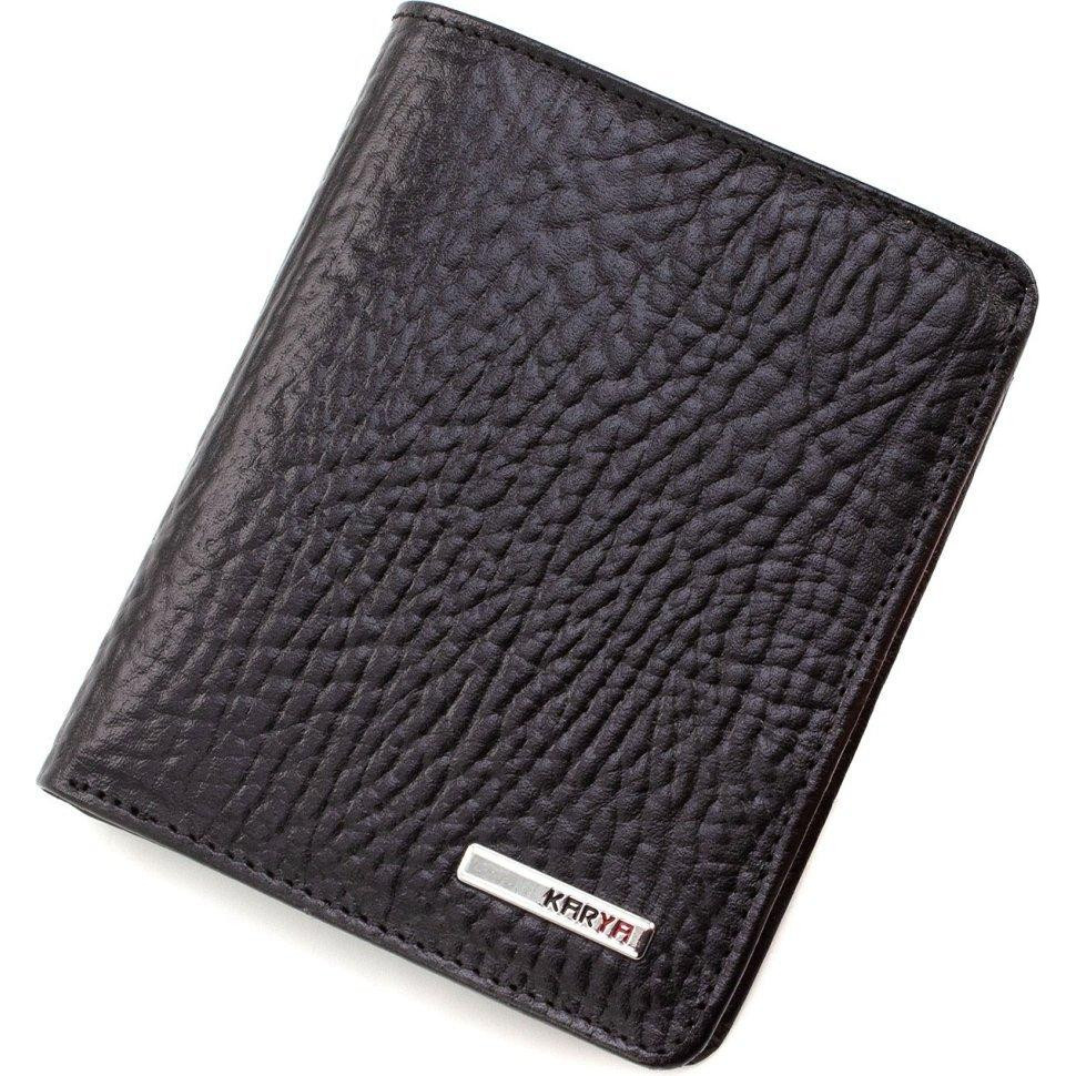 Karya Чорний вертикальний чоловічий гаманець із натуральної шкіри з вираженою фактурою  (21755) - зображення 1