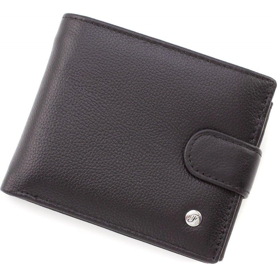 Leather Collection Чоловіче чорне портмоне із зернистої шкіри з кнопкою  (21531) - зображення 1
