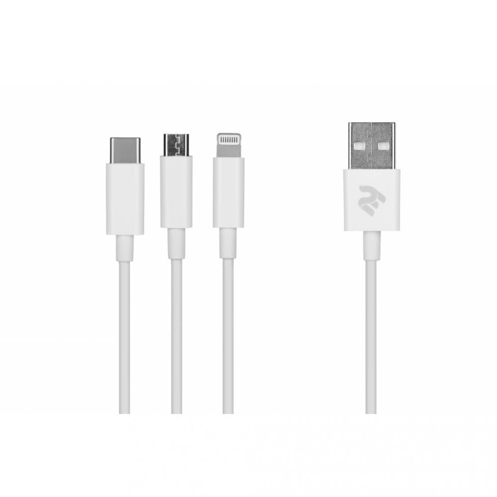 2E USB 3 in 1 Micro/Lightning/Type-C 5V/2.4A 1.2m White (2E-CCMTLAB-WT) - зображення 1