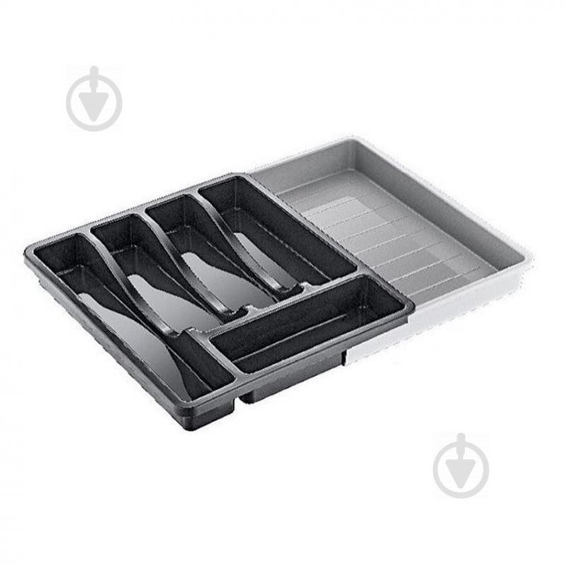 Boxup Лоток для столовых приборов Раздвижной Черно-серый 33 х 29.5/52 см (8681944170442) - зображення 1