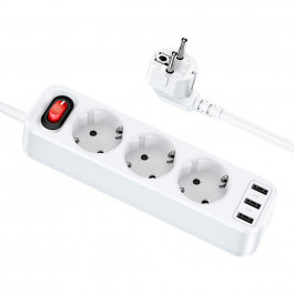 Hoco NS2 3-position Extension Cord Socket + 3 USB White (765178)