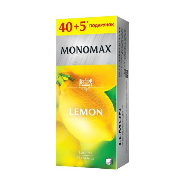 Мономах Чай чорний  Lemon у пакетиках, 40+5 шт (4820198876692) - зображення 1