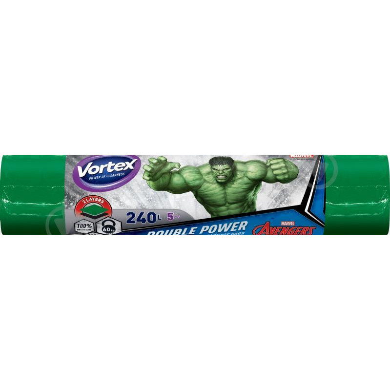 Vortex Мішки для побутового сміття Hulk MAX міцні 240 л 5 шт. (4823071643183) - зображення 1