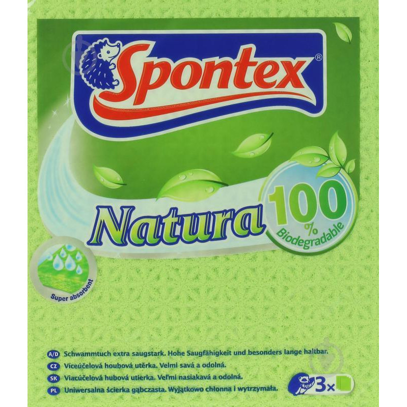 Spontex Набір серветок універсальні  Natura вологопоглинаюча 18x20 см см 3 шт./уп. салатовий (9001378421580) - зображення 1