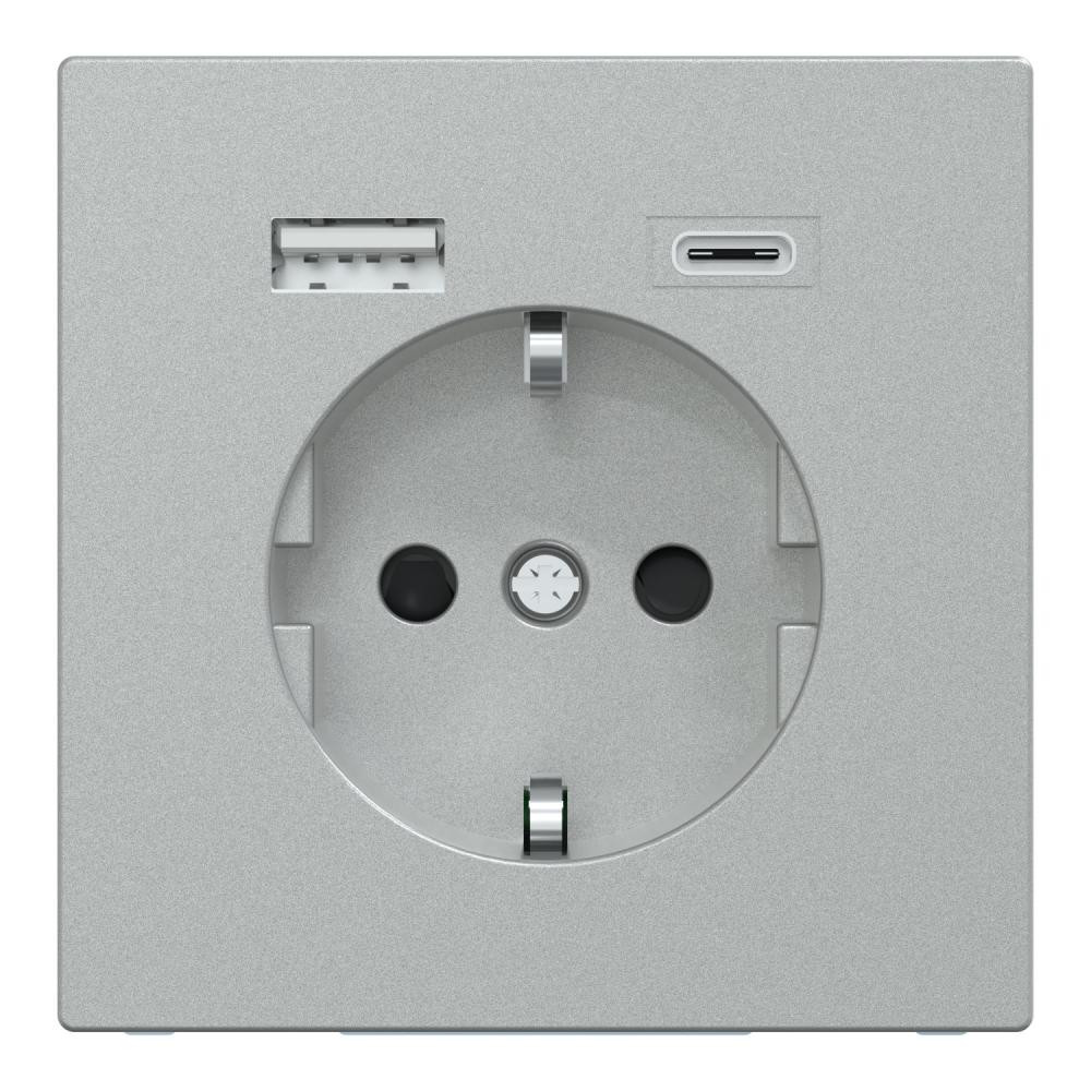 Schneider Electric Merten System M з/к и двойной USB-зарядкой, алюминий (MTN2367-0460) - зображення 1