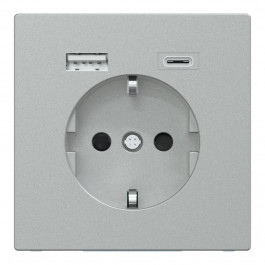Schneider Electric Merten System M з/к и двойной USB-зарядкой, алюминий (MTN2367-0460)